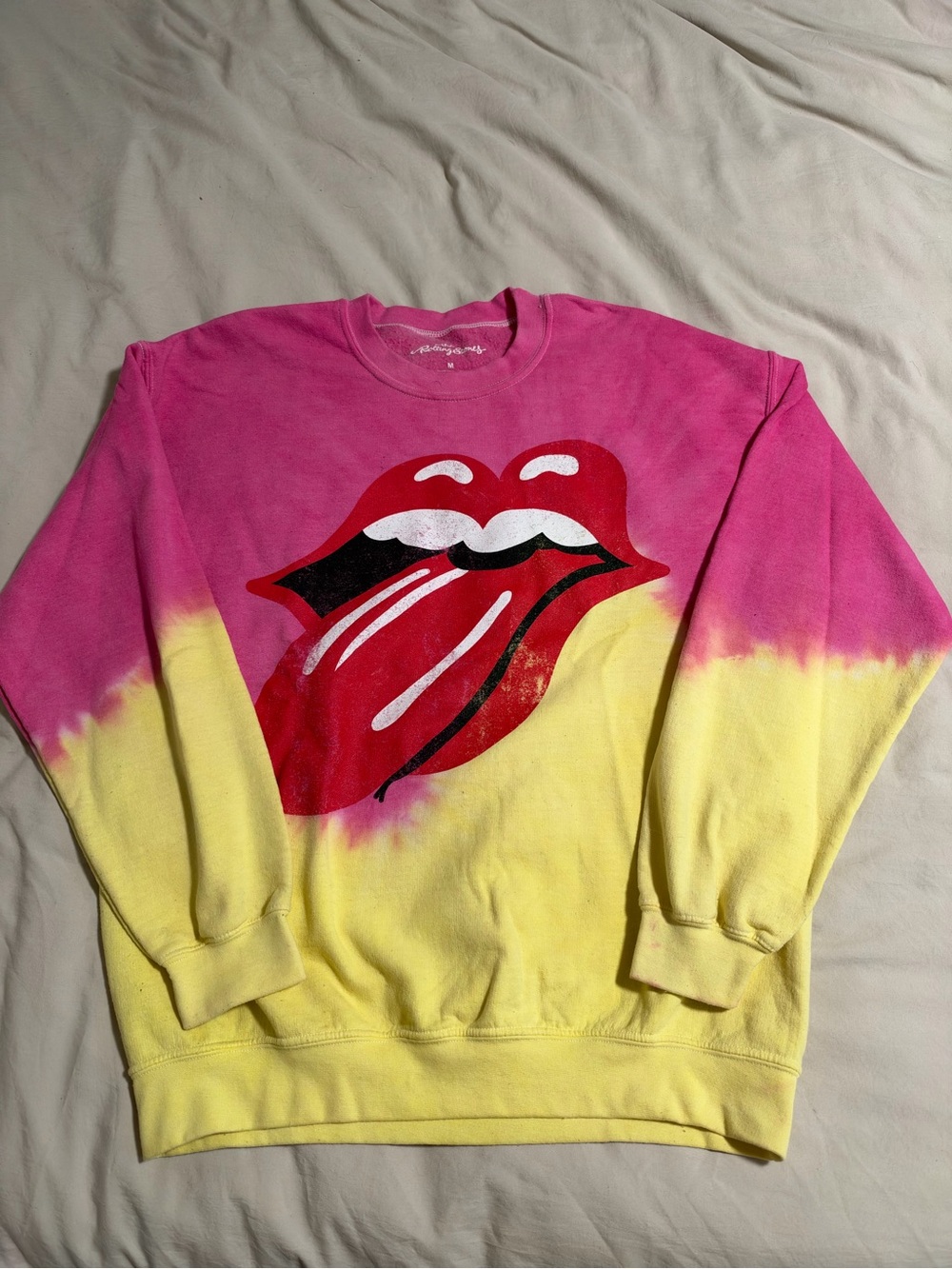Urban Outfitters Rolling Stones Tie-Dye Pink and Yellow Graphic Sweatshirt